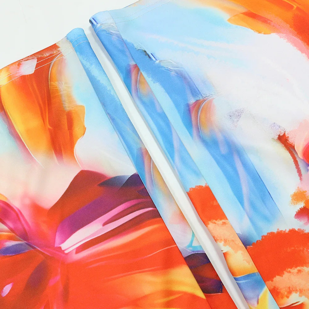 CM.YAYA Beach Holiday Print Women's Set Strapless High Low Blouse Top and Pants Suit 2025 Street Summer Two 2 Piece Sets Outfit