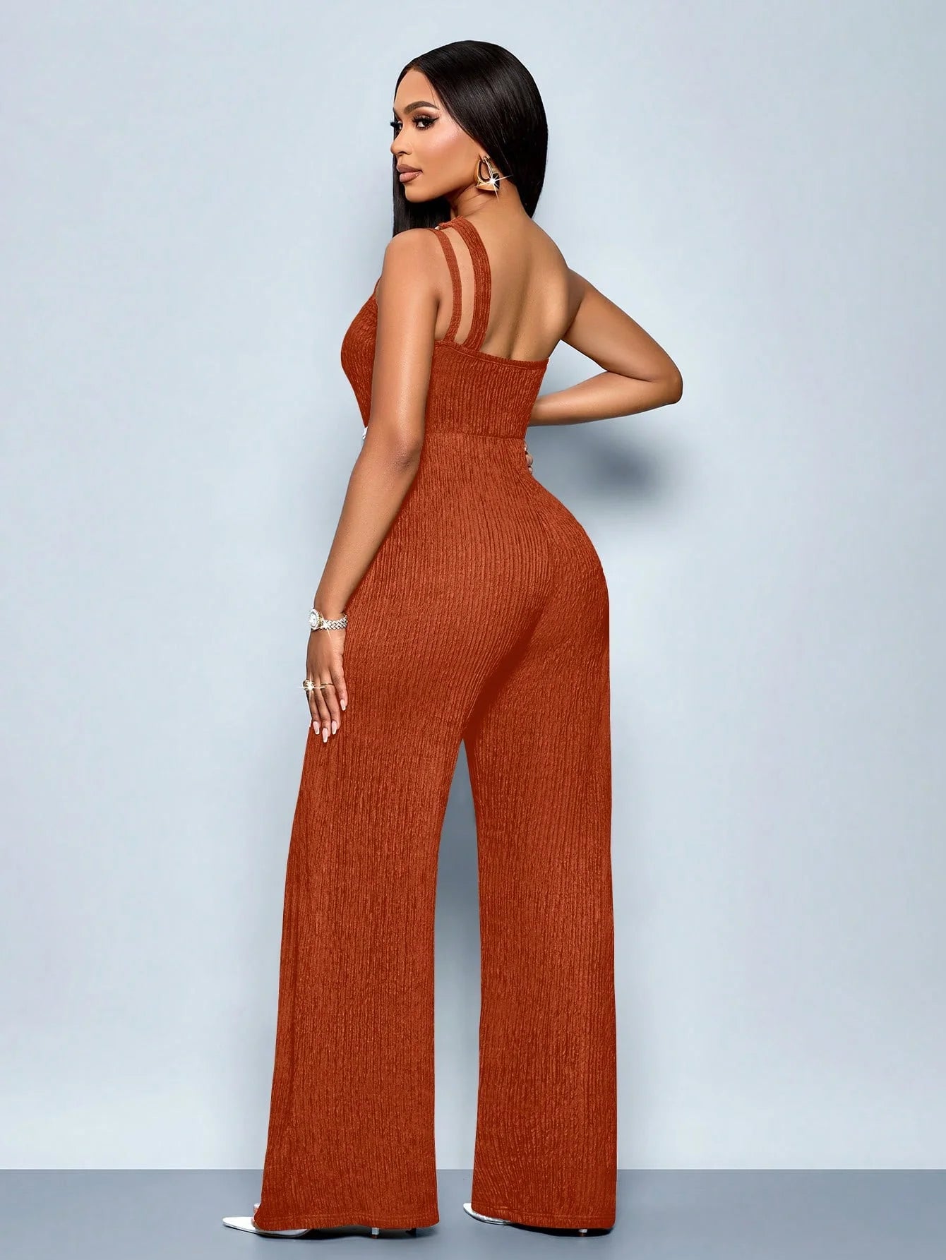 Women's Fashion Modern Party Asymmetric Neck Hollow Two-color Contrast Office Asymmetric Splicing Metal Decorated Sleeveless Str