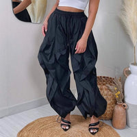 Summer Fashion 2025 Women Ruffle Print Cargo Pants Casual New Female Streetwear Joggers Elastic High Waist Loose Latern Trousers