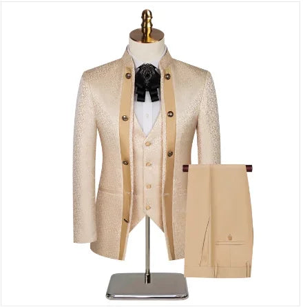 2025 New Wedding Host Performance Men's Suit Dress Three-piece Botanical Floral Pattern  Blazer  for Men with Pants and Vest