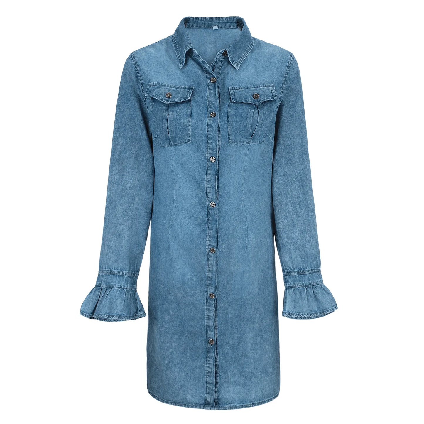 Women's Denim Party Dresses Casual Turndown Neck Long Sleeve Dress Soil Color Lapel Pocket Ladies Denim Short Dresses 2023