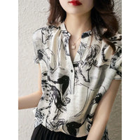 Spring and Autumn Shirts & Blouses for Women with Print Chiffon Short Sleeve Tunic 2025 Pretty S New Woman Top Korea Stylish Xl