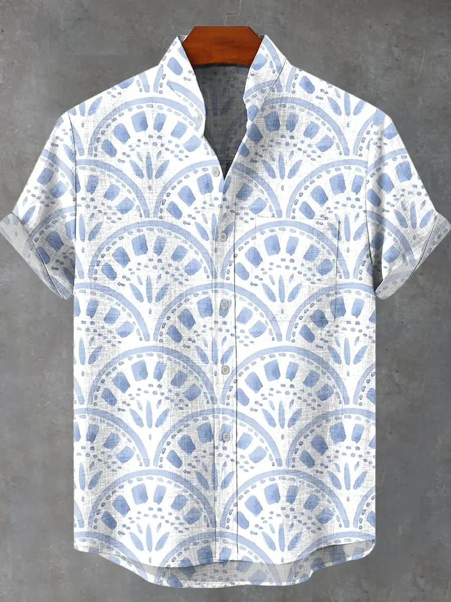 Chemise à manches longues et col montant pour homme, nouvelle collection printemps-automne, imprimée en 3D, rayures irrégulières