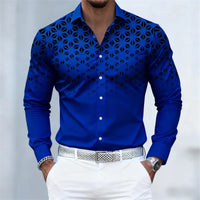 17 colors of men's shirts, fashionable geometric pattern print long sleeve shirts, personalized trendy slim lapel casual shirts