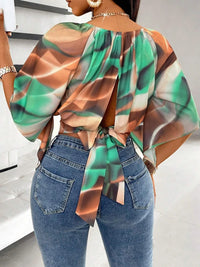 Women's Blouse Spring Summer Green Brown Tie Dye Print Batwing Sleeve Crop Top Valentine's Day Casual Sexy Party Top