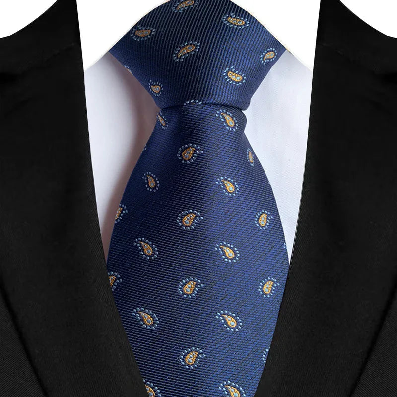 Luxury Men's Necktie 8cm Navy Blue Color Tie Jacquard Neck Ties for Man Business Wedding Party Gift