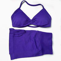 Seamless 2 Pieces Strappy Yoga Halter Bras Sets Scrunch Butt Sports Shorts Quick Dry Backless Gym Crop Tops with Pad Push Up Set