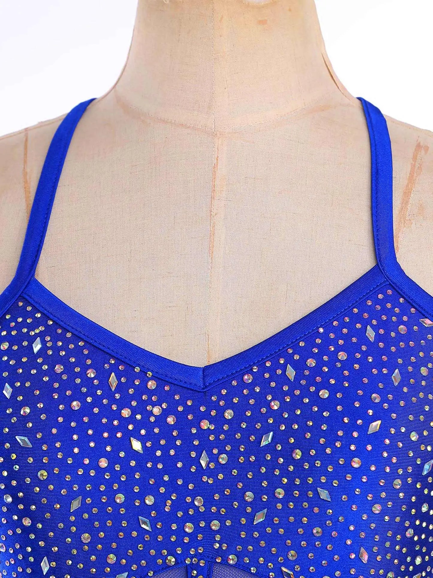 Women Tassel Latin Jazz Salsa Leotard Dance Dress Tango Dance Costumes Sheer Mesh Patchwork Rhinestones Fringed Bodysuit Dress