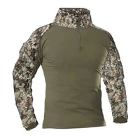 Men's Long Sleeve Combat Shirt Zipper Ripstop Cotton Tactical Shirts Navy Blue Camoufalge Airsoft T Shirts