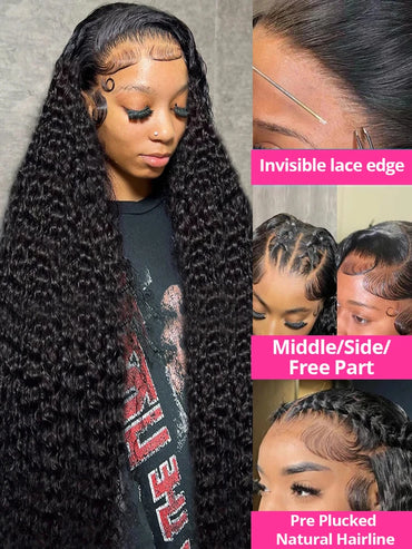 300% High Density Loose Deep Wave 40Inch 13x6 13x4 HD Lace Frontal Human Hair Wig Full Glueless Ready To Go Preplucked Curly Wig