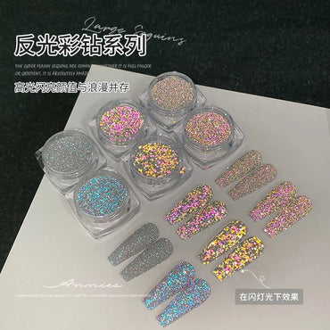 8 Color Laser Reflective Diamond Nail Powder  Holographic Sparkly Glitter Crystal Sequins Pigment UV Gel Polish Nail Decoration