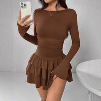Temperament Dresses 2025 Woman Mini vestidos Simple Style Elegant French Bodycon Slim Pleated Fashion Long Sleeve Commuting Sexy