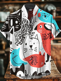 Men's Short Sleeve Shirt Vintage Ethnic Style Sunlight and Tree Illustration Art Snake Print Casual Linen Shirt