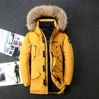 Men Winter Duck Down Coats Hooded Fur Collar Long Down Jackets High Quality Male Outdoor Windproof Warm Casual Winter Jackets