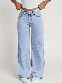 Women's blue jeans high waist straight loose jeans, comfortable and breathable fabric, suitable for casual outings and dates