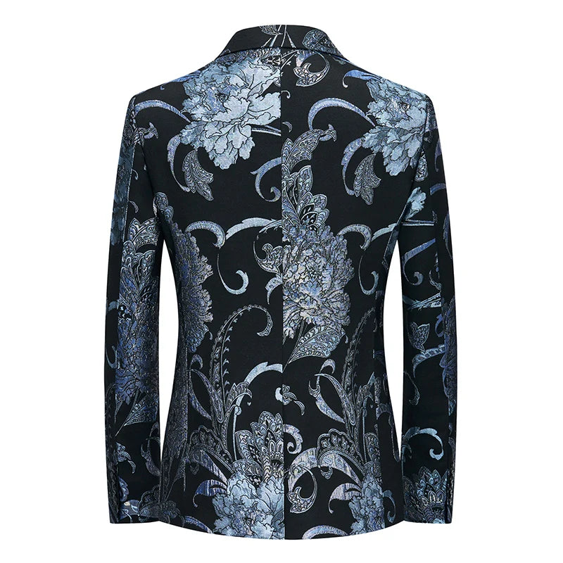 New Men Fashion Flower Suit Luxury Jacquard Jacket Homme Wedding Ball Party Single Button Blazer Singer Stage Performance Coat