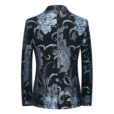 New Men Fashion Flower Suit Luxury Jacquard Jacket Homme Wedding Ball Party Single Button Blazer Singer Stage Performance Coat