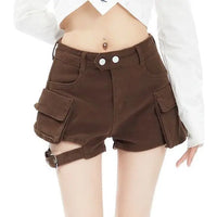 High Waisted Cargo Shorts Khaki Chic Pockets Jeans Shorts Sexy Girl Summer Clothes for Women