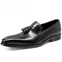 Classic Handmade Mens Tassel Loafers Genuine Leather Slip-on Buckle Wingtip Italian Style Brogue Wedding Dress Shoes for Men