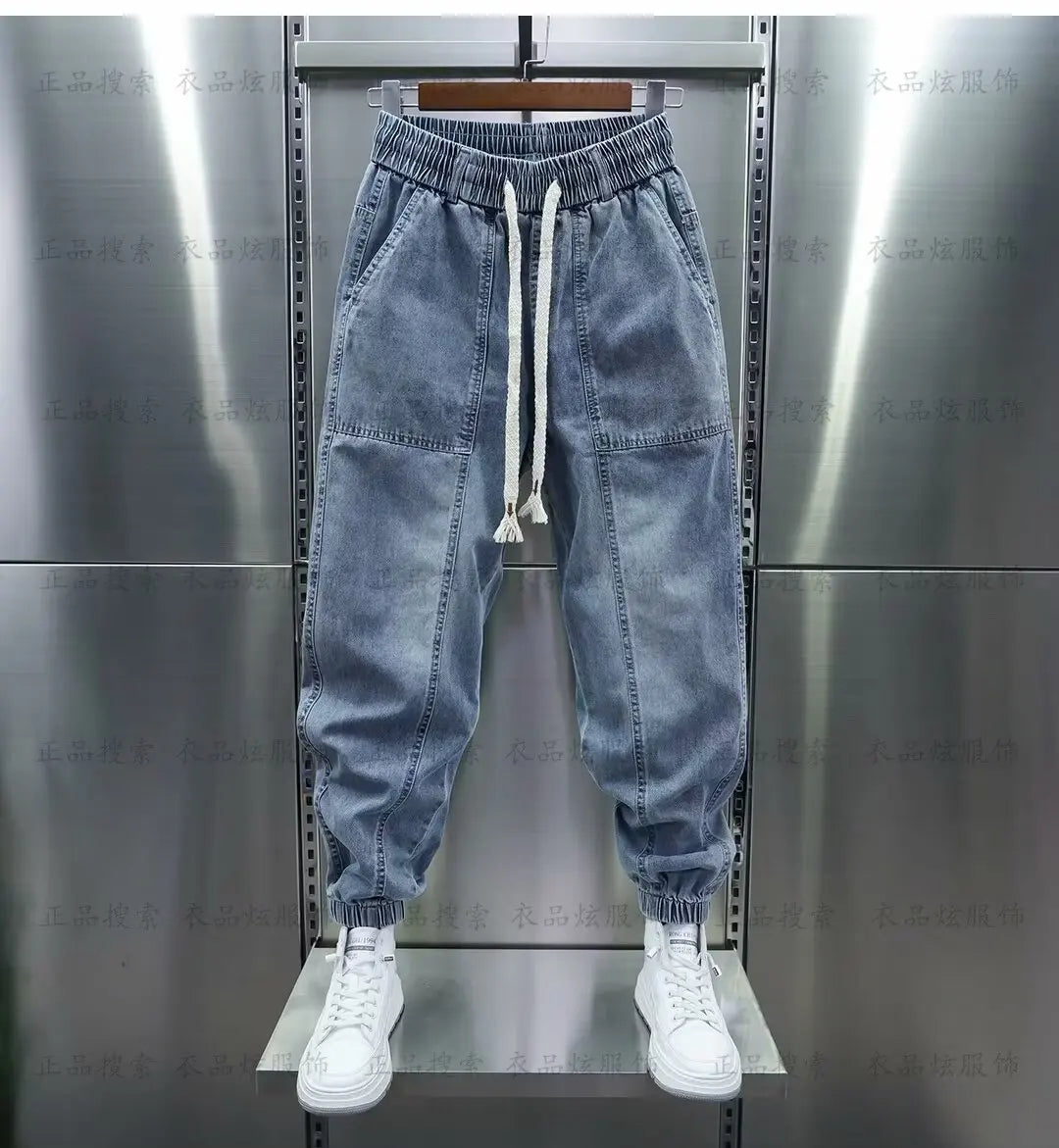 Men's Jeans Fashion Casual Jogger Harem Denim Pants Hip Hop elastic waist Letter printing jeans Male Trousers 2024 spring new