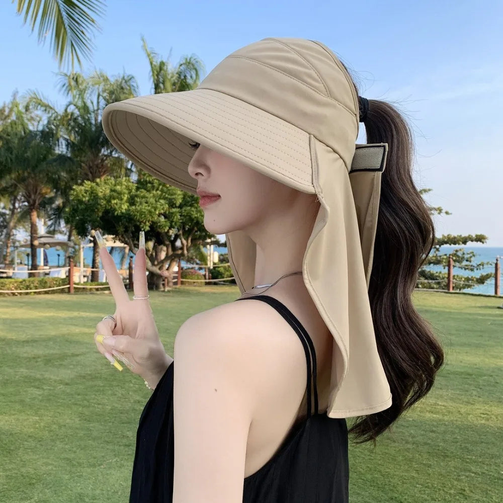 Fashion Summer Women Sun Hat Empty Top 50+ UPF Wide Brim Bucket Hat UV Protection Fishing Cycling Neck Cover Cap Ladies/Girls