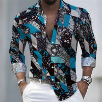 Men's Retro Color-Blocked Floral Print Long-Sleeve Shirt with Paisley Pattern Design, Casual Top for Spring and Autumn