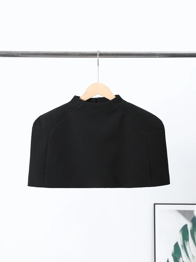 Sexy Shawl Crop Tops Women Solid Shoulder Pads Stand Collar Short Sleeve T-shirt Female 2026 Spring Fashion Party Club Top Lady