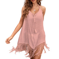 Tassel Women Bikini Cover-Ups Summer Swimsuit Bikini Cover-up Dress Fashion Sleeveless Lace Up Sunscreen Sun Protection Clothing