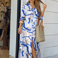 Women Long Sleeve Shirt Dress Summer Casual Boho Printed Dresses Fashion Single Breasted Button Party Female Maxi Dress Vestidos