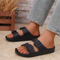 Men's Casual Simple Buckle Adjustable Eva One-Piece Double-Bar Flat Slip-On Slippers Suitable for Home and Outdoor Beach Sandals