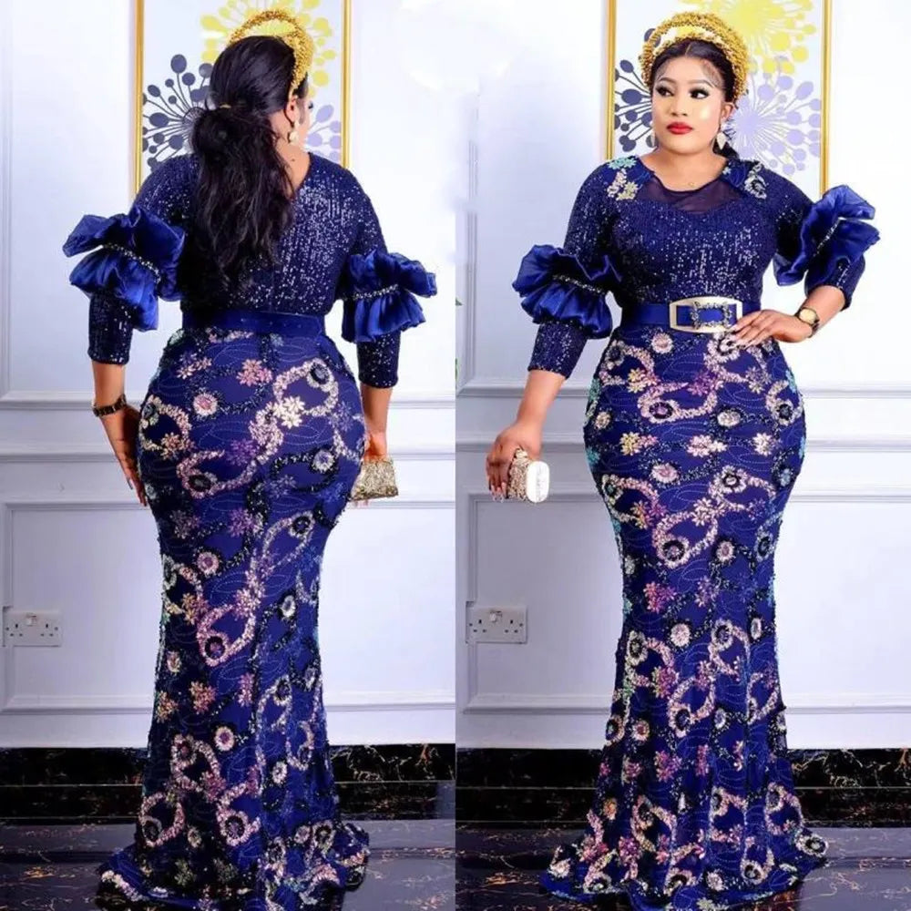 Plus Size African Party Long Dresses for Women 2023 New Dashiki Ankara Sequin Evening Gowns Turkey Outfits Robe Africa Clothing