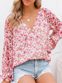 Summer Floral Women Blouses And Tops Fashion V Neck Long Sleeve Elegant Office Work Lady Shirts Plus Size Casual Chiffon Blouse