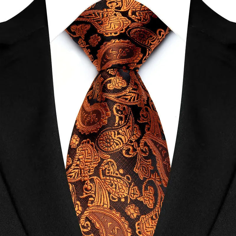 Luxury 8CM Mens Necktie Brown Orange Color Dot Stripes Ties For Man Groom Jacquard Woven Neck Tie For Business Wedding Party