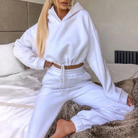 2025 Autumn Winter Women Sweatshirt Set Solid Color Casual Simple Hooded 2 Piece Outfit Set Fashion Gym Jogging  Woman Pant Sets