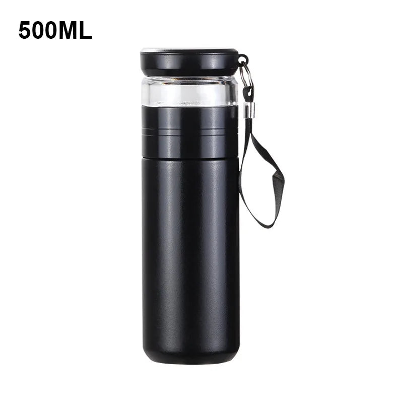 Insulated Cup with Filter Stainless Steel Tea Bottle Tea Infuser Vacuum Cup with Glass Infuser Separates Tea and Water 500ML