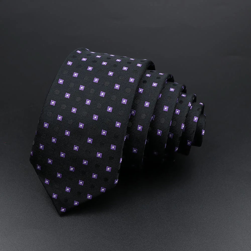 Men's Classic Skinny Stripe Necktie Red Navy Blue Ties Jacquard Woven Solid Plaid Dots Tie Daily Wear Cravat Wedding Party Gift