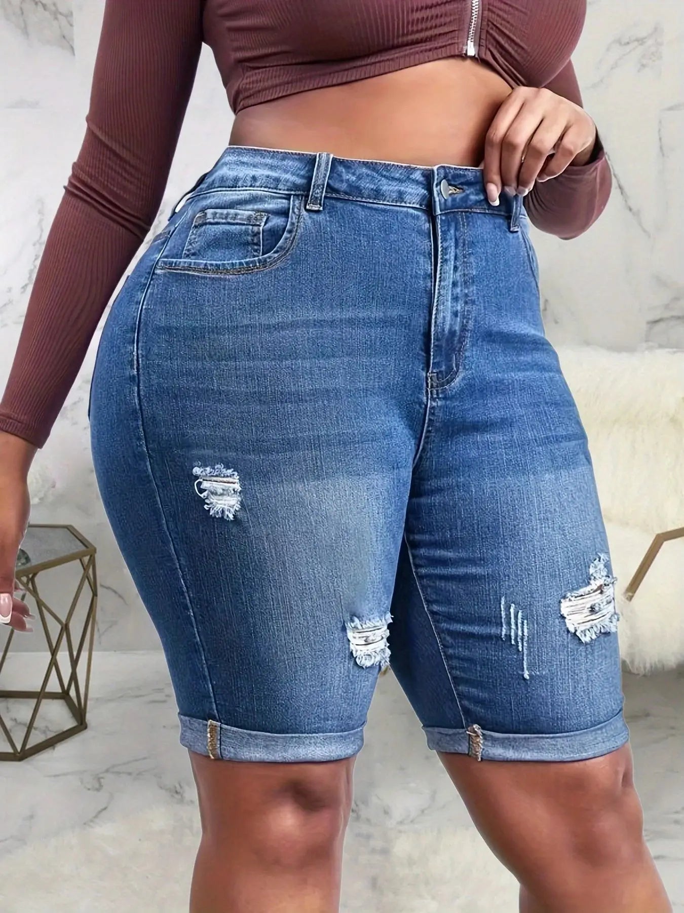 Women's Jeans 2023 Summer Women's New Lean and Versatile High-elasticity Broken Hole Denim Shorts for Women