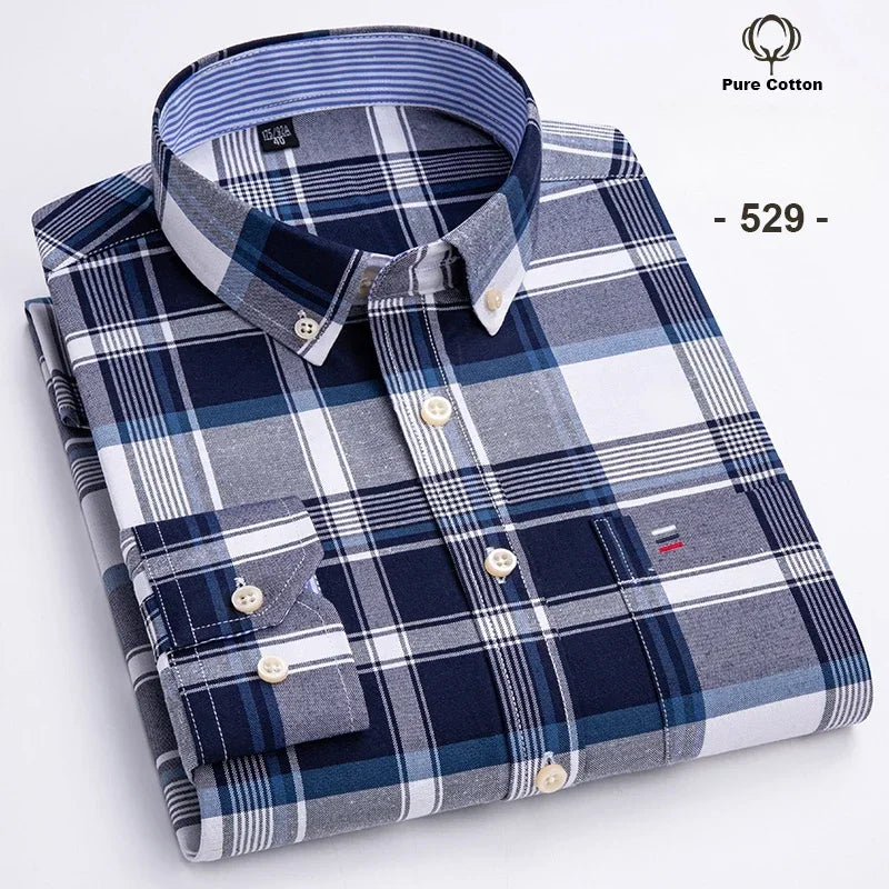 New in shirt Plus size 7xl 100%cotton Oxford long-sleeve shirts for man slim fit formal plain shirt plaid office elegant clothes