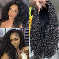 Deep Curly Half Wig Human Hair 200% Density 3 In 1 Half Wigs for Women Drawstring Seamless Flip Headband Wig Beginner Friendly