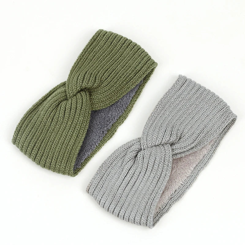 Winter Autumn Thicken Knitting Woolen Wide Headband Plush Lined Headwrap Turban Hairbands For Women Keep Warm Female Ear Warmers