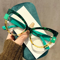 2025 New Fashionable and Versatile Cat Eye Glasses with Personalized Large Frame Color Blocking Design Anti-Blue Light Glasses