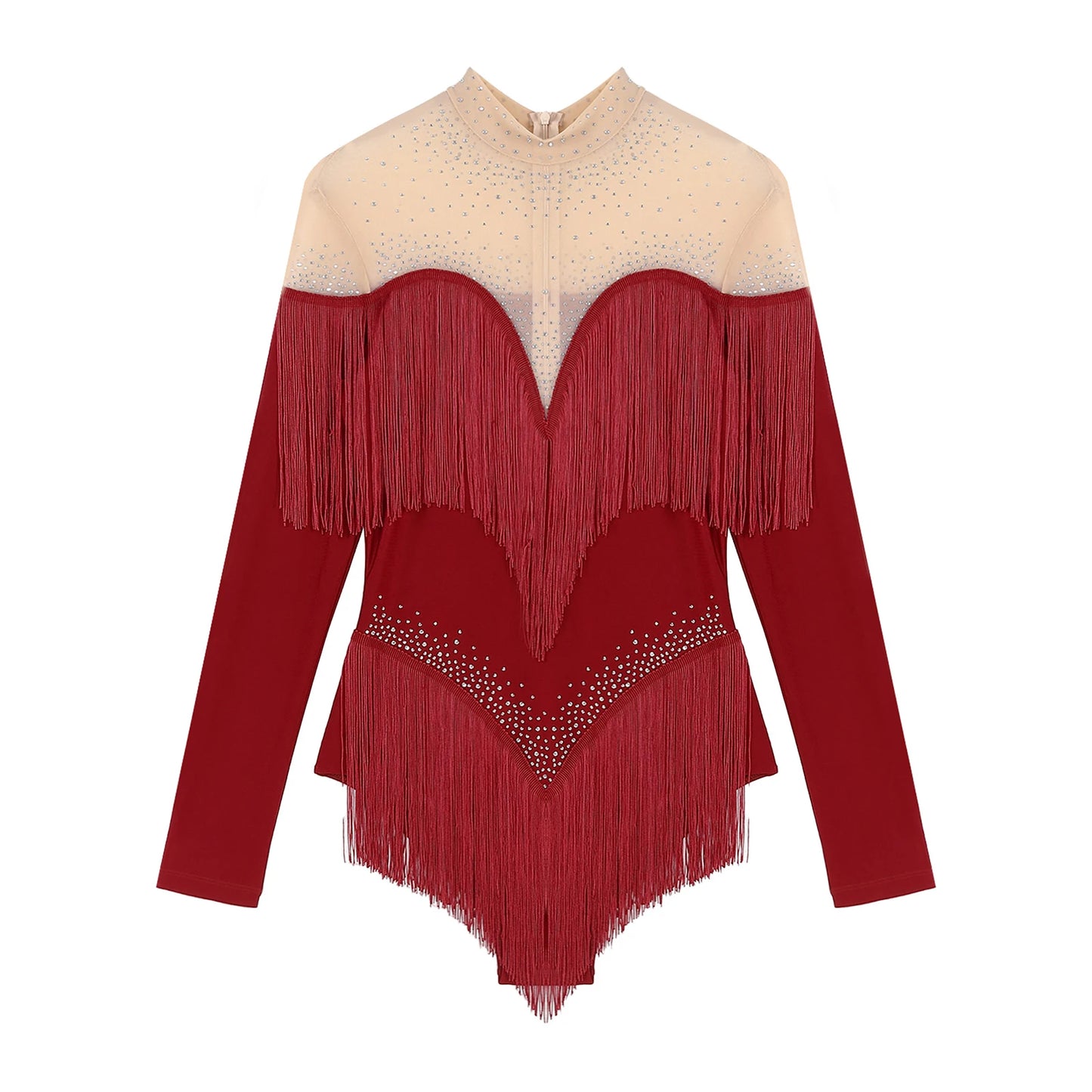 Rhinestone Tassel Leotard Dress for Women's Latin Jazz Dance Performance Clothes Ballroom Fringed Jazz Samba Tango Dresses