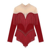 Rhinestone Tassel Leotard Dress for Women's Latin Jazz Dance Performance Clothes Ballroom Fringed Jazz Samba Tango Dresses
