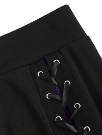 European and American fashion women's plus-size skirt color matching buttonhole lace-up high waist A-line skirt