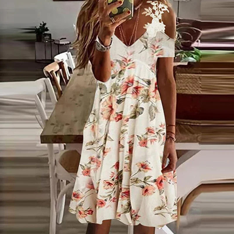 Summer Casual White Lace Dress - V-Neck Suspender Short Skirt