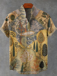 Men's Short Sleeve Linen 100% Shirt 3D Octopus Print Funny Art Hawaiian Leaf Flip-Collar Shirt New Collection