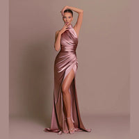 Fashion Satin Backless Midi Dress Sexy Silk Straps Solid Lace Up Side Split Female Long Dresses Chic Party Vacation Outfits