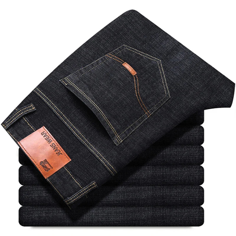 2025 Spring Autumn New Men's Jeans Casual Straight Stretch Fashion Classic Blue Black Work Denim Trousers Male Brand Clothing