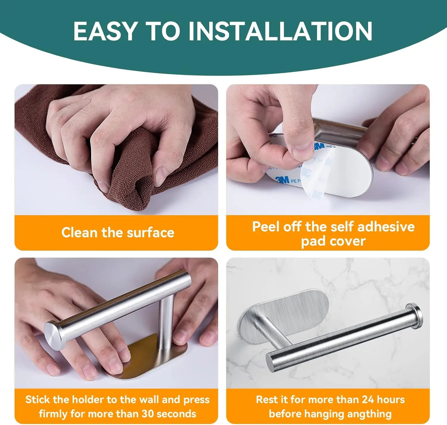 Self Adhesive Toilet Roll Paper Holder Wall Mount Bathroom Organizer Storage Stand No Punching Stainless Steel Towel Holder