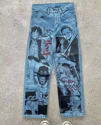 Japanese anime printing baggy jeans harajuku wide leg denim pants y2k men jean streetwear vintage couples trouser women clothing